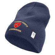 U.S Marine Corps 3rd Marine Division Symbol Embroidered 8 Inch Solid Knit Short Beanie Made in USA - Navy OSFM