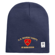 U.S Marine Corps 3rd Marine Division Symbol Embroidered 8 Inch Solid Knit Short Beanie Made in USA - Navy OSFM