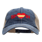 Spain Heart Embroidered Pigment Dyed Mesh Cap