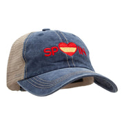 Spain Heart Embroidered Pigment Dyed Mesh Cap