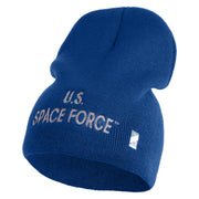 US Space Force Grey Letter Symbol Embroidered 8 Inch Solid Knit Short Beanie Made in USA - Royal-Blue OSFM