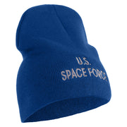 US Space Force Grey Letter Symbol Embroidered 8 Inch Solid Knit Short Beanie Made in USA - Royal-Blue OSFM