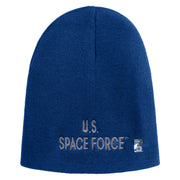US Space Force Grey Letter Symbol Embroidered 8 Inch Solid Knit Short Beanie Made in USA - Royal-Blue OSFM