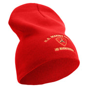U.S Marine Corps 3rd Marine Division Symbol Embroidered 8 Inch Solid Knit Short Beanie Made in USA - Red OSFM