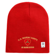 U.S Marine Corps 3rd Marine Division Symbol Embroidered 8 Inch Solid Knit Short Beanie Made in USA - Red OSFM