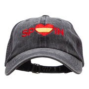 Spain Heart Embroidered Pigment Dyed Mesh Cap