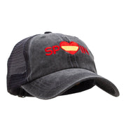 Spain Heart Embroidered Pigment Dyed Mesh Cap