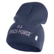 US Space Force Grey Letter Symbol Embroidered 8 Inch Solid Knit Short Beanie Made in USA - Navy OSFM