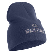 US Space Force Grey Letter Symbol Embroidered 8 Inch Solid Knit Short Beanie Made in USA - Navy OSFM