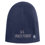 US Space Force Grey Letter Symbol Embroidered 8 Inch Solid Knit Short Beanie Made in USA - Navy OSFM