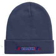 Barber Sign Embroidered 12 Inch Long Knitted Beanie - Navy OSFM