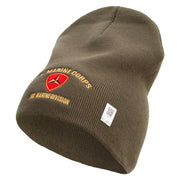 U.S Marine Corps 3rd Marine Division Symbol Embroidered 8 Inch Solid Knit Short Beanie Made in USA - Olive OSFM