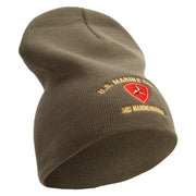 U.S Marine Corps 3rd Marine Division Symbol Embroidered 8 Inch Solid Knit Short Beanie Made in USA - Olive OSFM