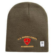 U.S Marine Corps 3rd Marine Division Symbol Embroidered 8 Inch Solid Knit Short Beanie Made in USA - Olive OSFM