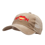 Spain Heart Embroidered Pigment Dyed Mesh Cap