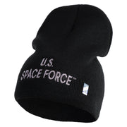 US Space Force Grey Letter Symbol Embroidered 8 Inch Solid Knit Short Beanie Made in USA - Black OSFM