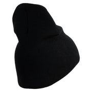 US Space Force Grey Letter Symbol Embroidered 8 Inch Solid Knit Short Beanie Made in USA - Black OSFM