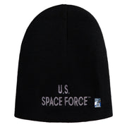US Space Force Grey Letter Symbol Embroidered 8 Inch Solid Knit Short Beanie Made in USA - Black OSFM
