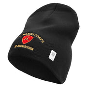 U.S Marine Corps 3rd Marine Division Symbol Embroidered 8 Inch Solid Knit Short Beanie Made in USA - Black OSFM