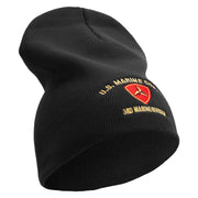 U.S Marine Corps 3rd Marine Division Symbol Embroidered 8 Inch Solid Knit Short Beanie Made in USA - Black OSFM