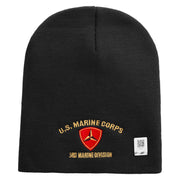 U.S Marine Corps 3rd Marine Division Symbol Embroidered 8 Inch Solid Knit Short Beanie Made in USA - Black OSFM