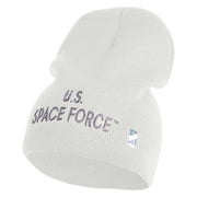 US Space Force Grey Letter Symbol Embroidered 8 Inch Solid Knit Short Beanie Made in USA - White OSFM