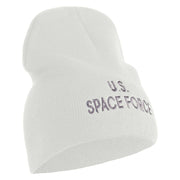 US Space Force Grey Letter Symbol Embroidered 8 Inch Solid Knit Short Beanie Made in USA - White OSFM