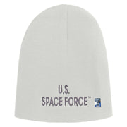 US Space Force Grey Letter Symbol Embroidered 8 Inch Solid Knit Short Beanie Made in USA - White OSFM