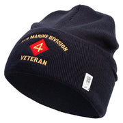 4th Marine Division Veteran Logo Embroidered 12 Inch Solid Knit Cuff Long Beanie Made in USA - Navy OSFM