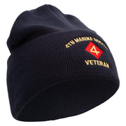 4th Marine Division Veteran Logo Embroidered 12 Inch Solid Knit Cuff Long Beanie Made in USA - Navy OSFM