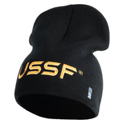 USSF Gold Letter Symbol Embroidered 8 Inch Solid Knit Short Beanie Made in USA - Black OSFM