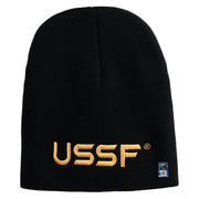 USSF Gold Letter Symbol Embroidered 8 Inch Solid Knit Short Beanie Made in USA - Black OSFM