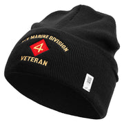 4th Marine Division Veteran Logo Embroidered 12 Inch Solid Knit Cuff Long Beanie Made in USA - Black OSFM