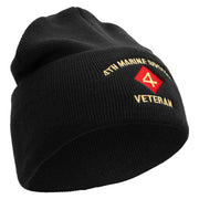 4th Marine Division Veteran Logo Embroidered 12 Inch Solid Knit Cuff Long Beanie Made in USA - Black OSFM