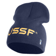 USSF Gold Letter Symbol Embroidered 8 Inch Solid Knit Short Beanie Made in USA - Navy OSFM