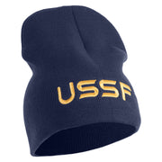 USSF Gold Letter Symbol Embroidered 8 Inch Solid Knit Short Beanie Made in USA - Navy OSFM