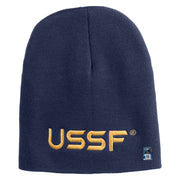 USSF Gold Letter Symbol Embroidered 8 Inch Solid Knit Short Beanie Made in USA - Navy OSFM