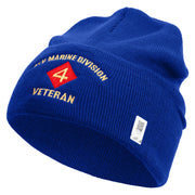 4th Marine Division Veteran Logo Embroidered 12 Inch Solid Knit Cuff Long Beanie Made in USA - Royal-Blue OSFM
