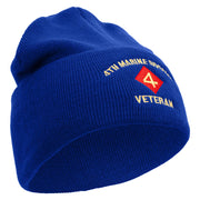 4th Marine Division Veteran Logo Embroidered 12 Inch Solid Knit Cuff Long Beanie Made in USA - Royal-Blue OSFM