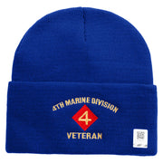 4th Marine Division Veteran Logo Embroidered 12 Inch Solid Knit Cuff Long Beanie Made in USA - Royal-Blue OSFM