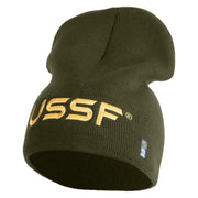 USSF Gold Letter Symbol Embroidered 8 Inch Solid Knit Short Beanie Made in USA - Olive OSFM