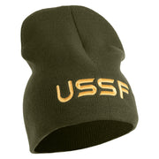USSF Gold Letter Symbol Embroidered 8 Inch Solid Knit Short Beanie Made in USA - Olive OSFM