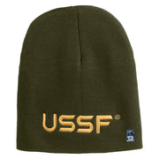 USSF Gold Letter Symbol Embroidered 8 Inch Solid Knit Short Beanie Made in USA - Olive OSFM