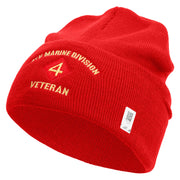4th Marine Division Veteran Logo Embroidered 12 Inch Solid Knit Cuff Long Beanie Made in USA - Red OSFM