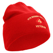 4th Marine Division Veteran Logo Embroidered 12 Inch Solid Knit Cuff Long Beanie Made in USA - Red OSFM