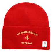 4th Marine Division Veteran Logo Embroidered 12 Inch Solid Knit Cuff Long Beanie Made in USA - Red OSFM