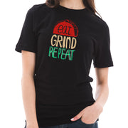 Eat Grind Repeat Phrase Graphic Design Short Sleeve Cotton Jersey T-Shirt