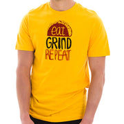 Eat Grind Repeat Phrase Graphic Design Short Sleeve Cotton Jersey T-Shirt