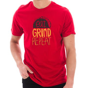 Eat Grind Repeat Phrase Graphic Design Short Sleeve Cotton Jersey T-Shirt