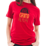 Eat Grind Repeat Phrase Graphic Design Short Sleeve Cotton Jersey T-Shirt